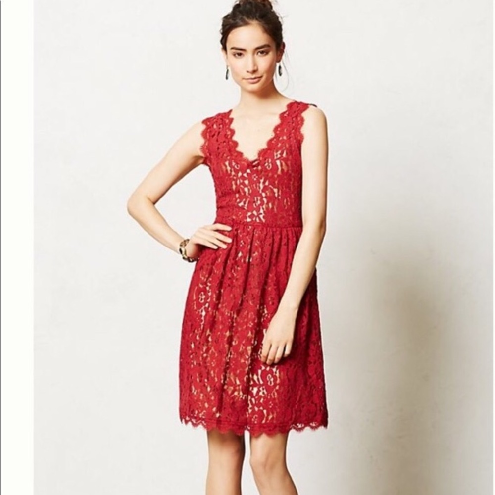 Anthropologie lace dress. Gold slip included